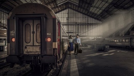 Train in warehouse with couple image
