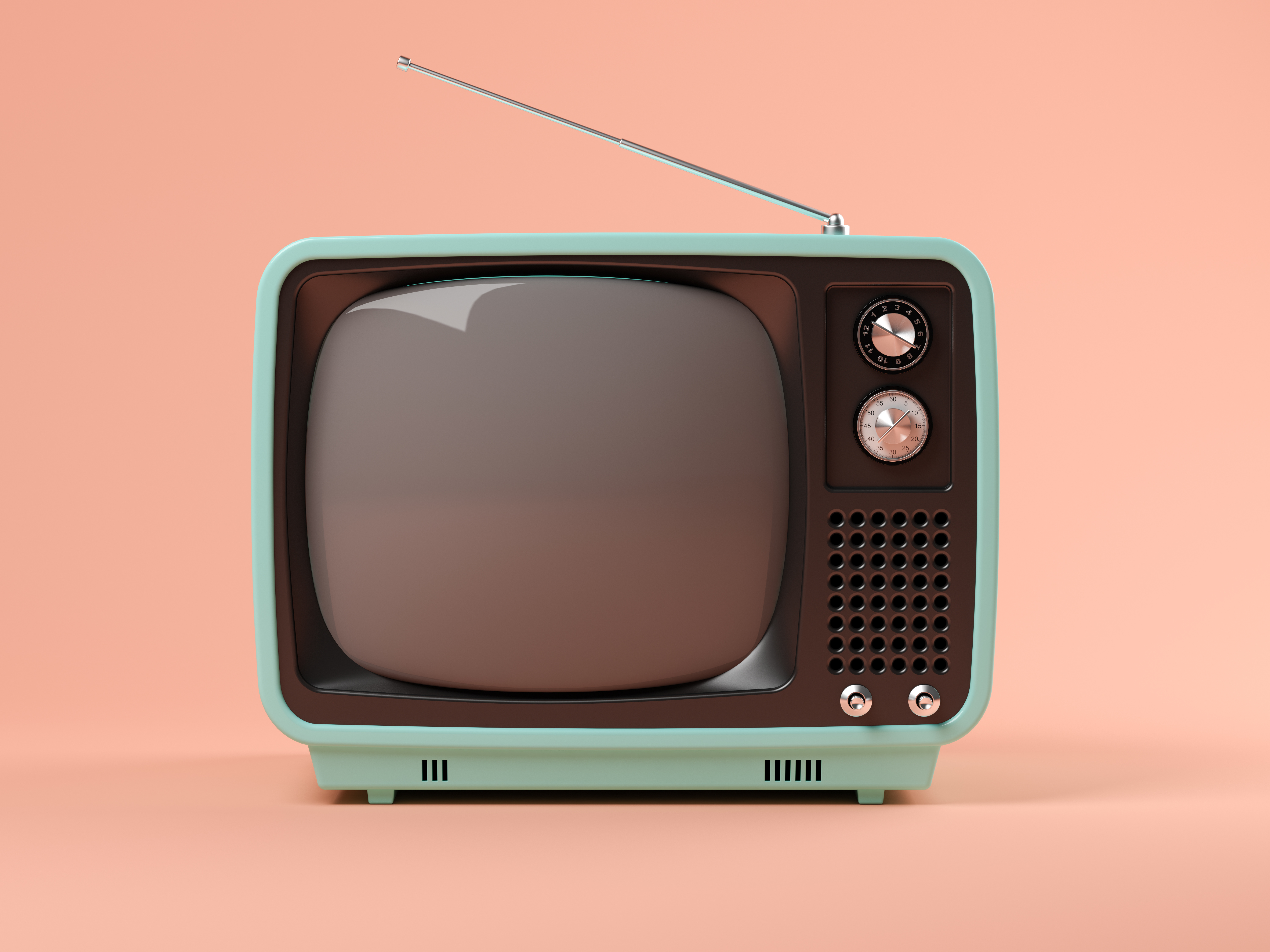 Blue tv on pink background 3D illustration